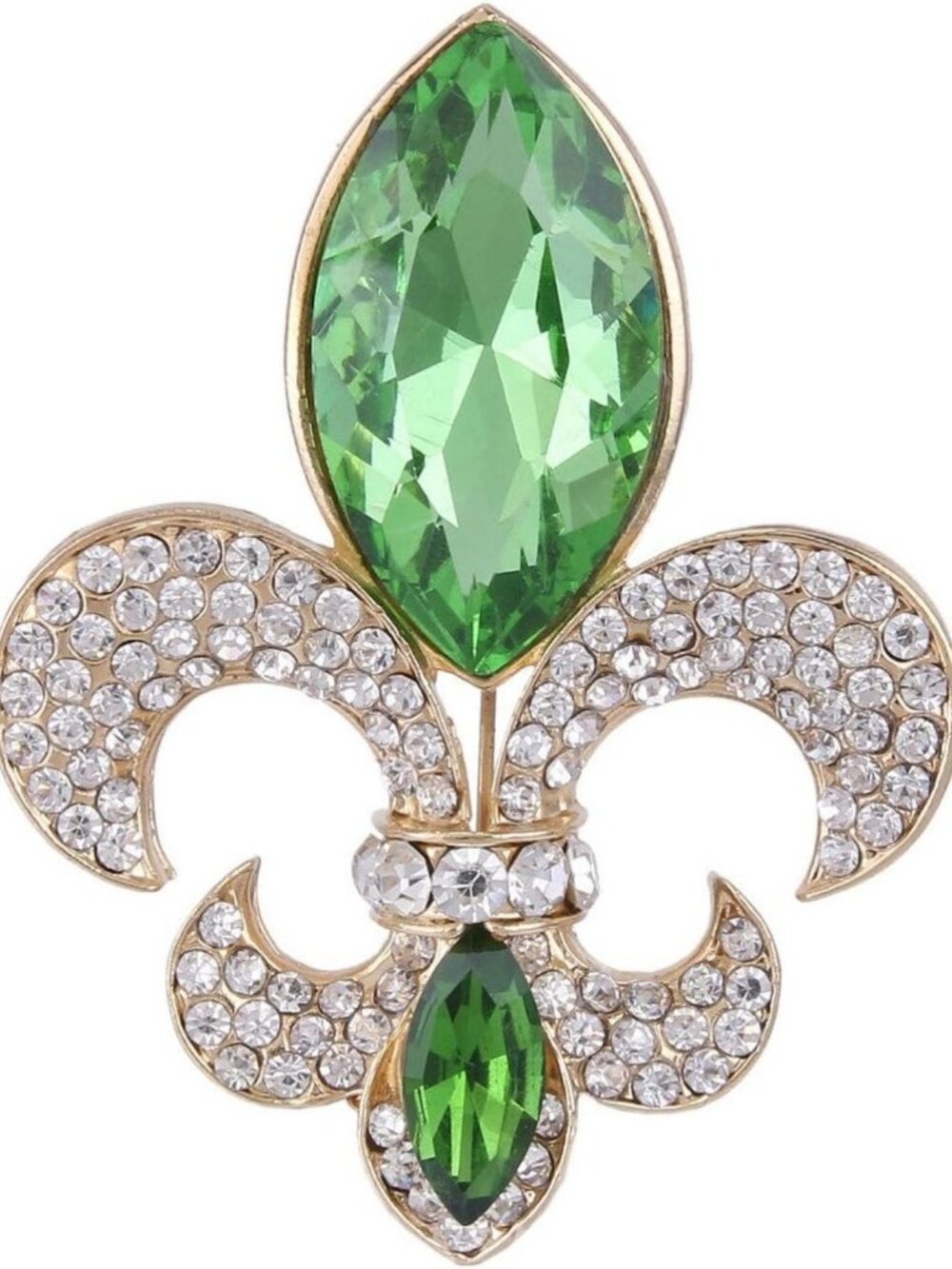Elegant Rhinestone Crystal Fleur-de-lis Teardrop Brooch - Gold-Tone Accessory